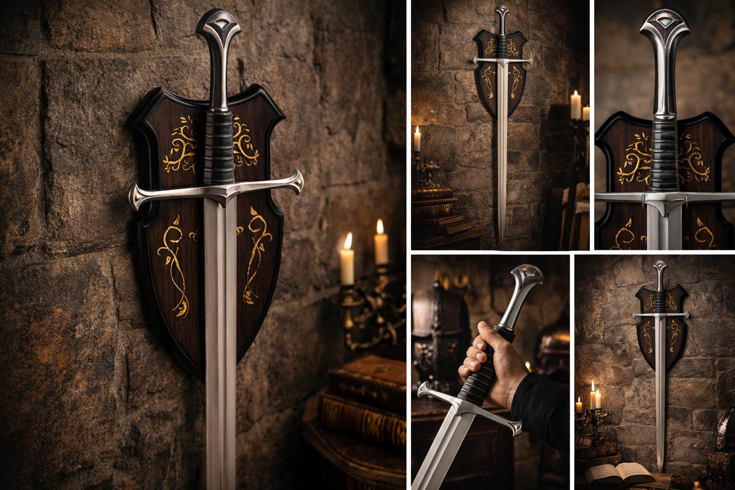 Handmade Anduril Long Sword with Wall Plaque