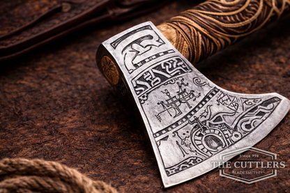 Hand-Forged Viking Axe – Engraved Steel Head, Wooden Handle | The Cuttlers