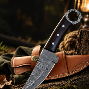Handmade Damascus Skinner With Rose Wood Handle